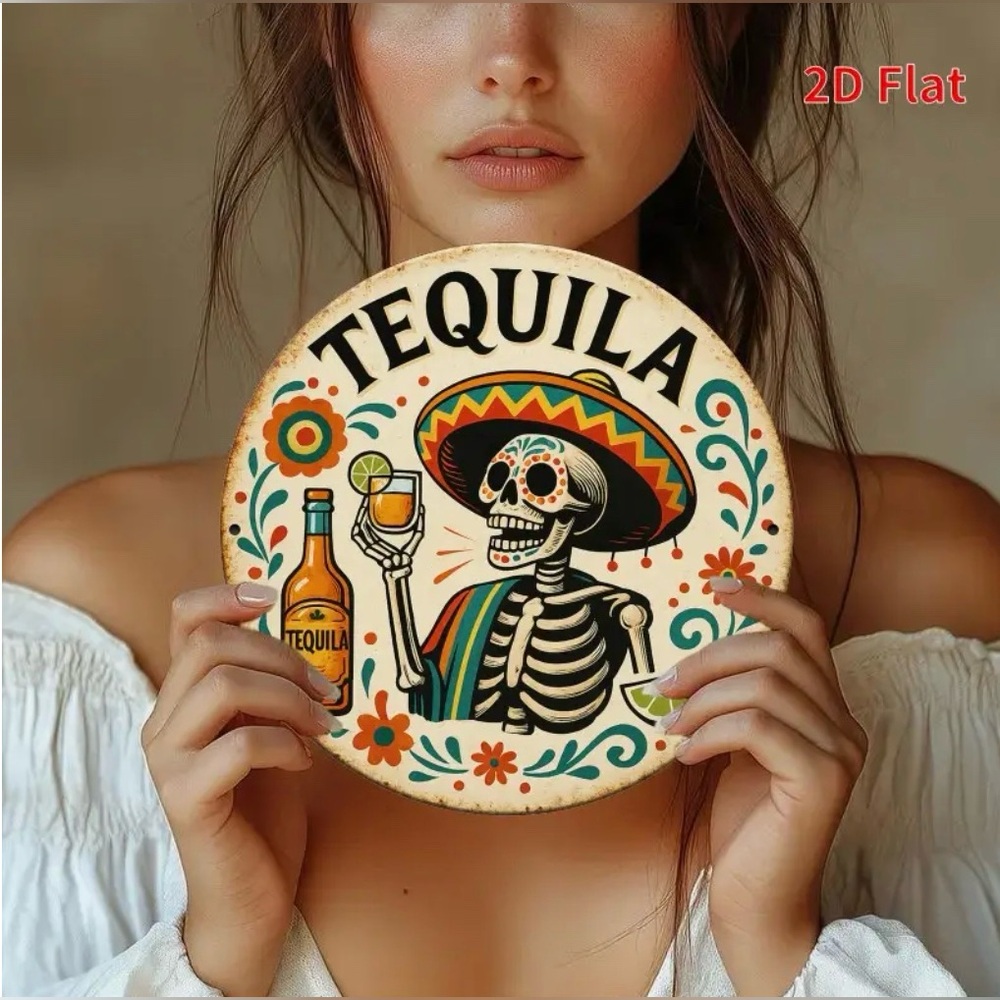 Tequila Day of the Dead Skull with Sombrero 2D Flat Metal Wall Art New - Picture 2 of 6